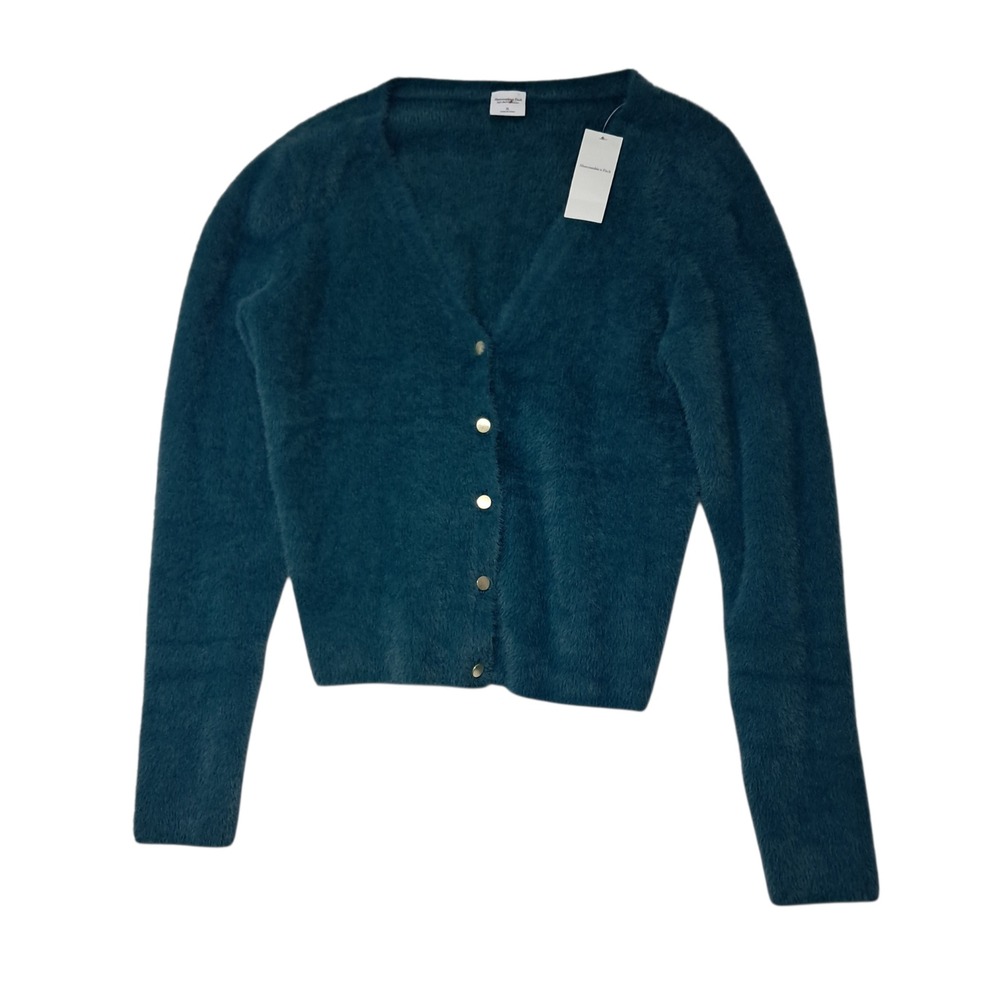 NWT Abercrombie & Fitch Cardigan‎ Womens XL Teal Soft A&F Fuzzy Eyelash Preppy